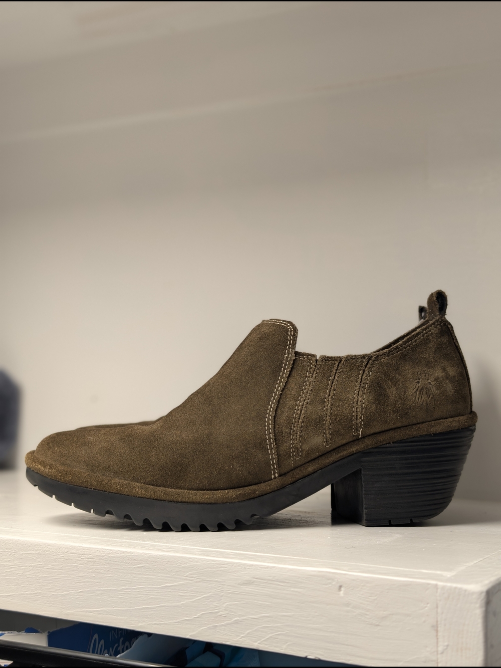 Fly London Olive Green Suede Wedge Slip-On Ankle Booties Size 40 US 9-9.5 - Picture 3 of 7